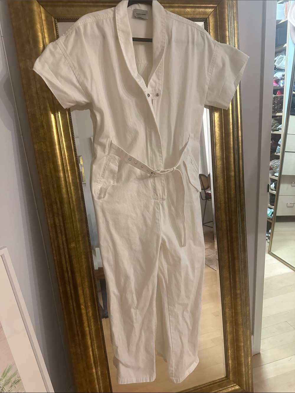 Rachel Comey White Short-Sleeve Utility Jumpsuit with Belt